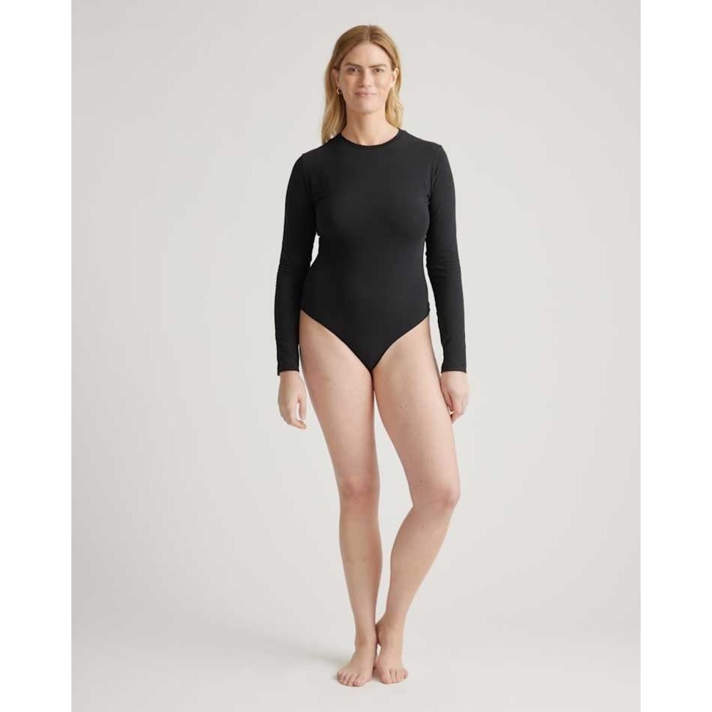 Quince Second Skin Long Sleeve‎ Crew Neck Bodysuit Black XS NWT